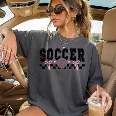 Soccer Pink Checkered DTF Transfer DTF Heat Press Transfer from Sweet Tee Transfers