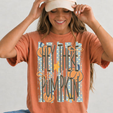 Hey There Pumpkin Striped DTF Transfer DTF Heat Press Transfer from Sweet Tee Transfers