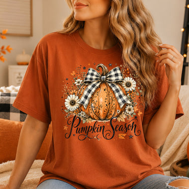 Pumpkin Season Floral Buffalo Plaid Bow DTF Transfer DTF Heat Press Transfer from Sweet Tee Transfers