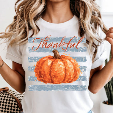 Thankful Striped Pumpkin DTF Transfer DTF Heat Press Transfer from Sweet Tee Transfers