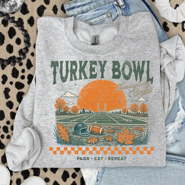 Turkey Bowl Thanksgiving Classic Pass Eat Repeat DTF Transfer DTF Heat Press Transfer from Sweet Tee Transfers