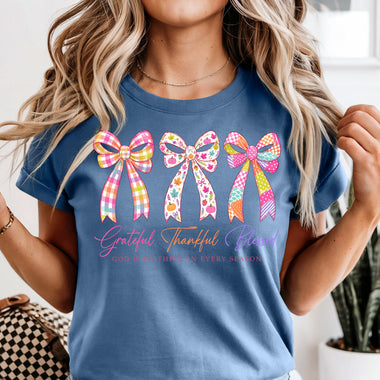 Grateful Thankful Blessed Bows DTF Transfer DTF Heat Press Transfer from Sweet Tee Transfers