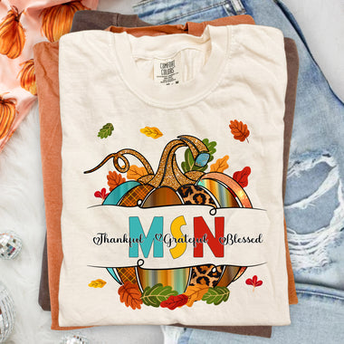 MSN Fall Pumpkin Thankful Grateful Blessed DTF Transfer DTF Heat Press Transfer from Sweet Tee Transfers
