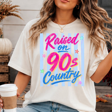 Raised on 90s Country Striped DTF Transfer DTF Heat Press Transfer from Sweet Tee Transfers