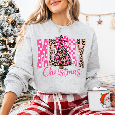 Merry Christmas Pink Cheetah DTF Transfer DTF Heat Press Transfer from Sweet Tee Transfers
