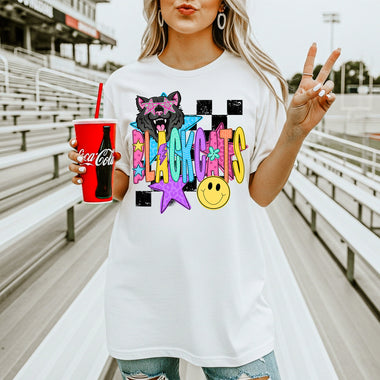 Black Cats School Mascot DTF Transfer – Checkered Design DTF Heat Press Transfer from Sweet Tee Transfers