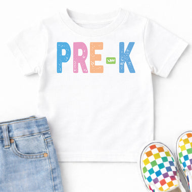Back to School Pastel Bold Letters Pre-K DTF Transfer DTF Heat Press Transfer from Sweet Tee Transfers