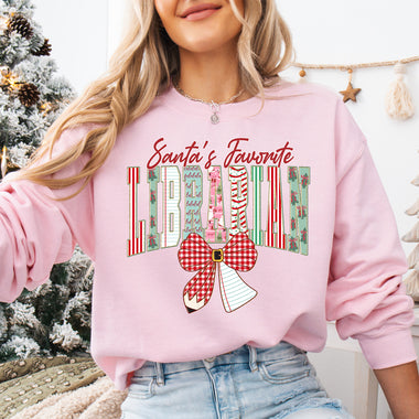 Coquette Santa's Favorite Librarian DTF Transfer DTF Heat Press Transfer from Sweet Tee Transfers