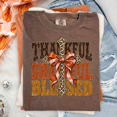 Grateful Thankful Blessed Cross DTF Transfer DTF Heat Press Transfer from Sweet Tee Transfers