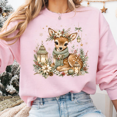 Christmas Fawn with Lantern DTF Transfer DTF Heat Press Transfer from Sweet Tee Transfers