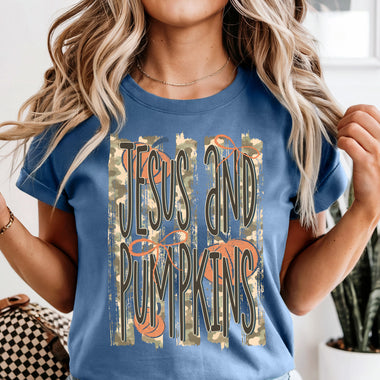 Jesus and Pumpkins Camo DTF Transfer DTF Heat Press Transfer from Sweet Tee Transfers