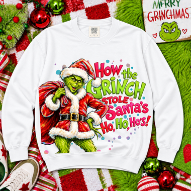 How the Grinch Stole Santa's Ho Ho Ho's DTF Transfer DTF Heat Press Transfer from Sweet Tee Transfers