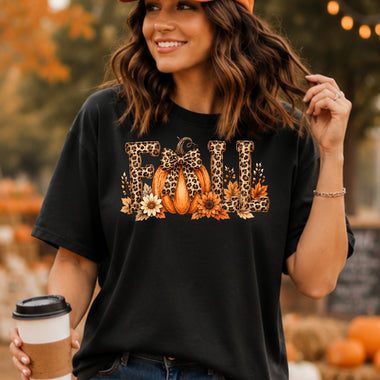 Leopard Fall with Pumpkin DTF Transfer DTF Heat Press Transfer from Sweet Tee Transfers