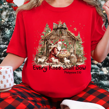 Every Knee Shall Bow Santa With Nativity DTF Transfer DTF Heat Press Transfer from Sweet Tee Transfers