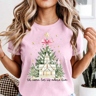 Oh Come Let Us Adore Him White Church DTF Transfer DTF Heat Press Transfer from Sweet Tee Transfers