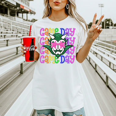 Green Devils School Mascot DTF Transfer – Game Day DTF Heat Press Transfer from Sweet Tee Transfers