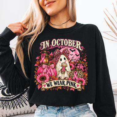 In October We Wear Pink Ghost DTF Transfer DTF Heat Press Transfer from Sweet Tee Transfers