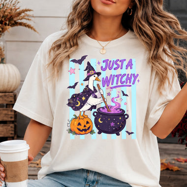 Just a Witchy Duck with Cauldron DTF Transfer DTF Heat Press Transfer from Sweet Tee Transfers