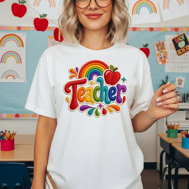 Faux Stitch Teacher Bright Colors DTF Transfer DTF Heat Press Transfer from Sweet Tee Transfers