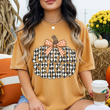 Pumpkin Season Retro Checkered DTF Transfer DTF Heat Press Transfer from Sweet Tee Transfers
