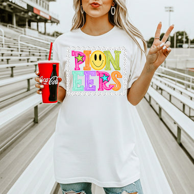 Pioneers School Mascot DTF Transfer – Bright Letters DTF Heat Press Transfer from Sweet Tee Transfers