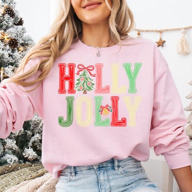 Holly Jolly with Tree DTF Transfer DTF Heat Press Transfer from Sweet Tee Transfers