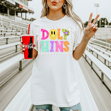Dolphins School Mascot DTF Transfer – Bright Letters DTF Heat Press Transfer from Sweet Tee Transfers