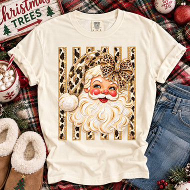 Blingy Leopard Santa DTF Transfer DTF Heat Press Transfer from Sweet Tee Transfers