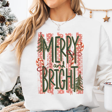 Merry and Bright Striped DTF Transfer DTF Heat Press Transfer from Sweet Tee Transfers