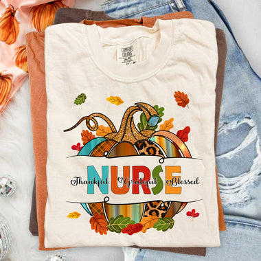 Nurse Fall Pumpkin Thankful Grateful Blessed DTF Transfer DTF Heat Press Transfer from Sweet Tee Transfers