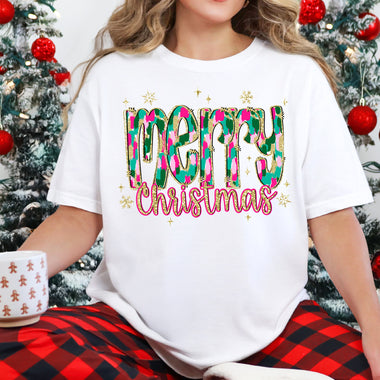 Merry Christmas Gold Sparkle DTF Transfer DTF Heat Press Transfer from Sweet Tee Transfers