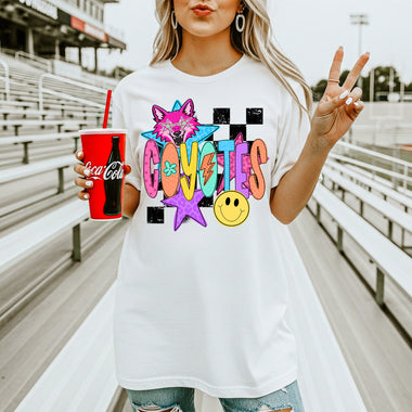 Coyotes School Mascot DTF Transfer – Checkered Design DTF Heat Press Transfer from Sweet Tee Transfers