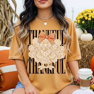 Thankful Lace Turkey Black DTF Transfer DTF Heat Press Transfer from Sweet Tee Transfers