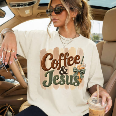 Coffee and Jesus DTF Transfer DTF Heat Press Transfer from Sweet Tee Transfers