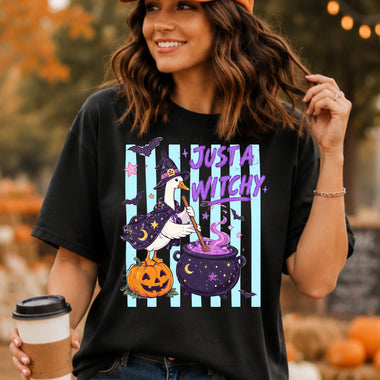 Just a Witchy Duck with Cauldron DTF Transfer DTF Heat Press Transfer from Sweet Tee Transfers