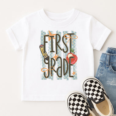Preppy Striped First Grade DTF Transfer DTF Heat Press Transfer from Sweet Tee Transfers