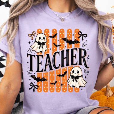Teacher with Ghost and Bats DTF Transfer DTF Heat Press Transfer from Sweet Tee Transfers