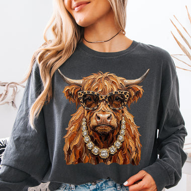 Glam Highland Cow DTF Transfer DTF Heat Press Transfer from Sweet Tee Transfers