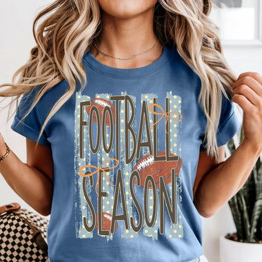 Football Season Striped Blue DTF Transfer DTF Heat Press Transfer from Sweet Tee Transfers