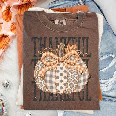 Thankful Stacked Pumpkin DTF Transfer DTF Heat Press Transfer from Sweet Tee Transfers