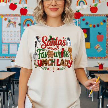 Santa's Favorite Lunch Lady DTF Transfer DTF Heat Press Transfer from Sweet Tee Transfers