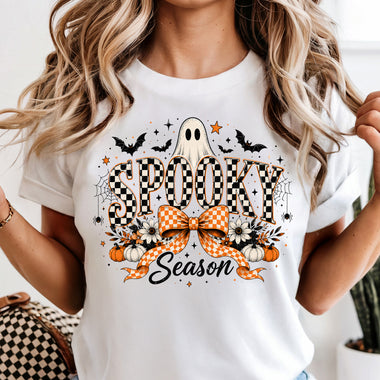 Spooky Season Ghost Check Bow DTF Transfer DTF Heat Press Transfer from Sweet Tee Transfers
