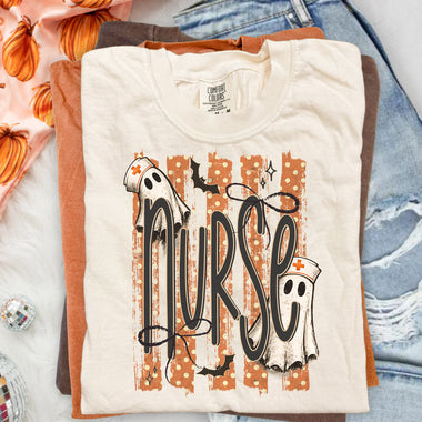 Halloween Ghost Nurse Striped Dark DTF Transfer DTF Heat Press Transfer from Sweet Tee Transfers