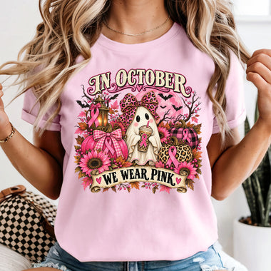 In October We Wear Pink Ghost DTF Transfer DTF Heat Press Transfer from Sweet Tee Transfers