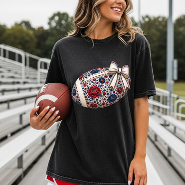 Red and Blue Floral Football DTF Transfer – Coquette DTF Heat Press Transfer from Sweet Tee Transfers