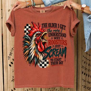 Roosters Scream to Start Their Day DTF Transfer DTF Heat Press Transfer from Sweet Tee Transfers