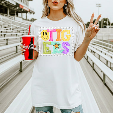 Tigers School Mascot DTF Transfer – Bright Letters DTF Heat Press Transfer from Sweet Tee Transfers