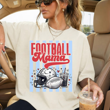 Football MAMA Blue Stripes DTF Transfer DTF Heat Press Transfer from Sweet Tee Transfers