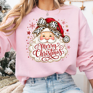 Merry Christmas Santa with Bow DTF Transfer DTF Heat Press Transfer from Sweet Tee Transfers