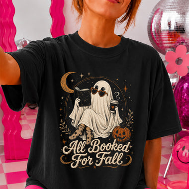 All Booked for Fall Ghost DTF Transfer DTF Heat Press Transfer from Sweet Tee Transfers